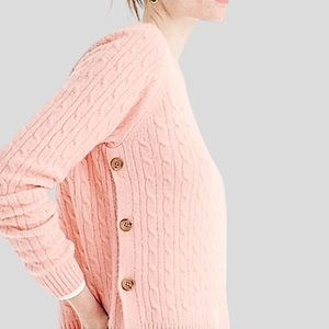 J. Crew Pink Cable Knit Crewneck Sweater Side Button Up Wool Blend Womens Size M